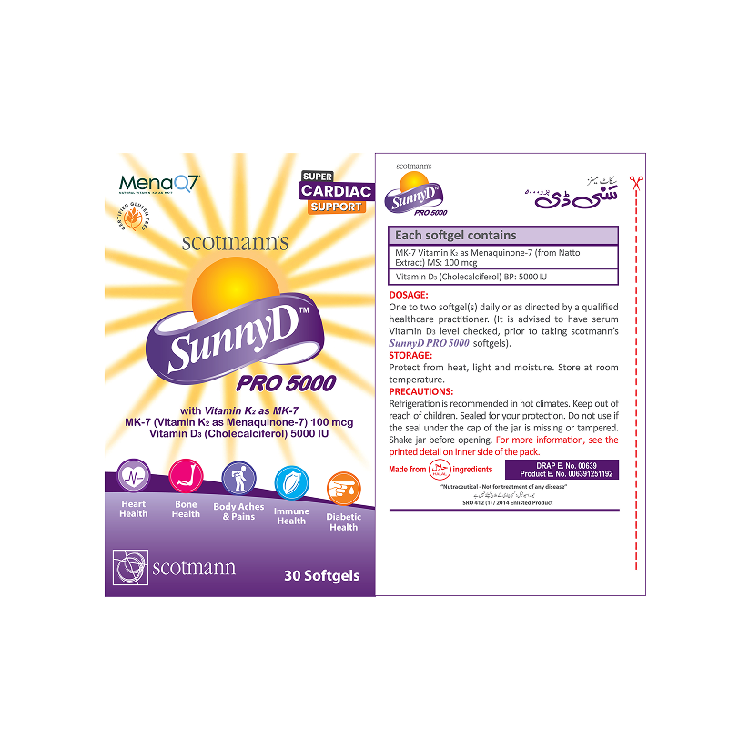 Scotmann’s SunnyD PRO 5000 Vitamin D3 & K2- 30 Softgels