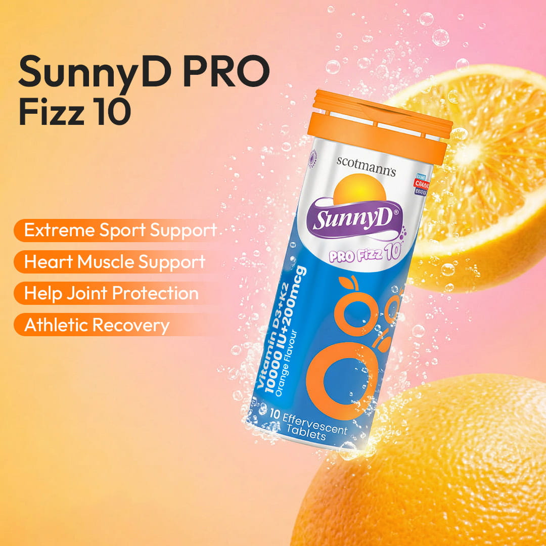 Scotmann's SunnyD PRO Fizz 10 - Vitamin D3 & K2 - 10 Effervescent Tablets