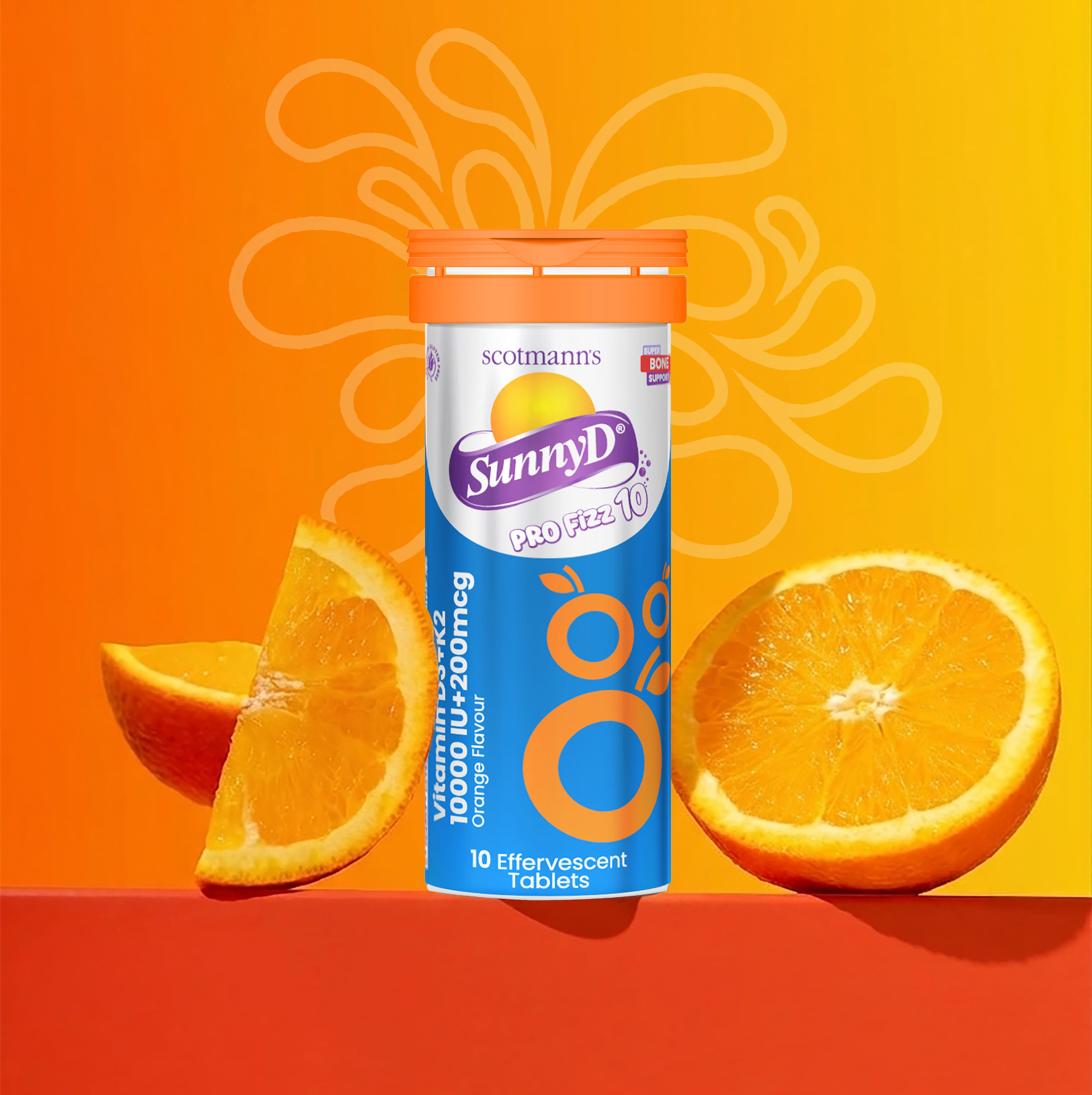 Scotmann's SunnyD PRO Fizz 10 - Vitamin D3 & K2 - 10 Effervescent Tablets
