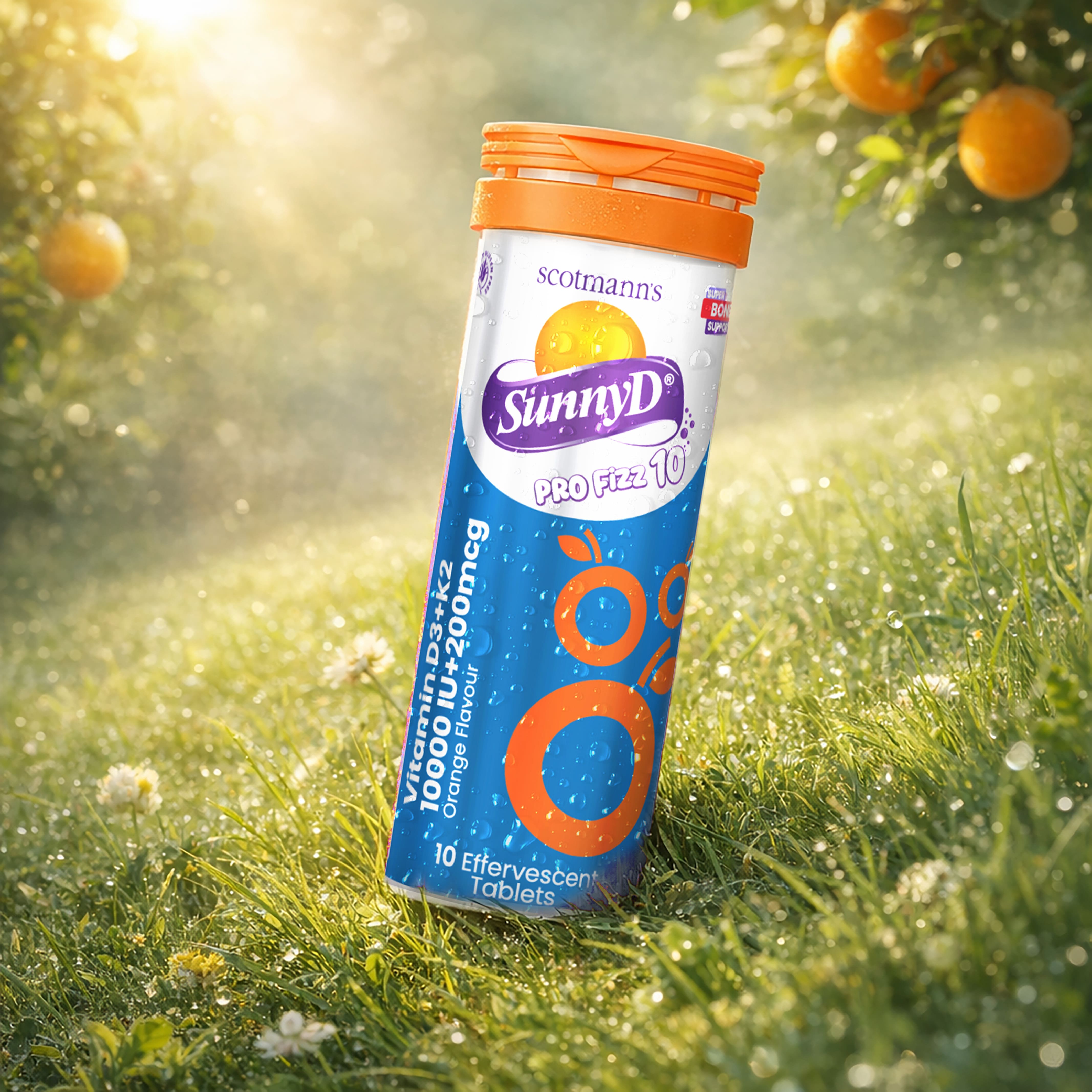 Scotmann's SunnyD PRO Fizz 10 - Vitamin D3 & K2 - 10 Effervescent Tablets